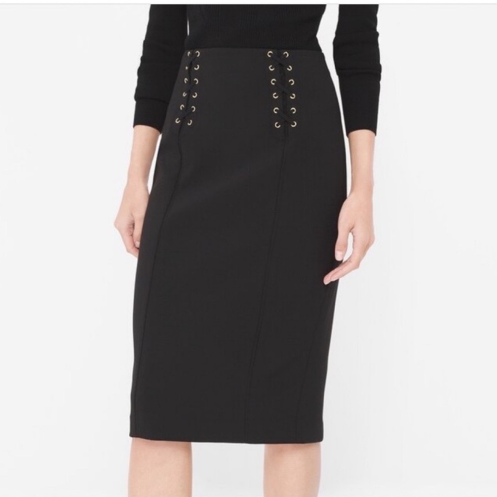 🎉HP‼️ NWT White House Black Market - Black Lace-up Front Pencil Skirt - Size 00